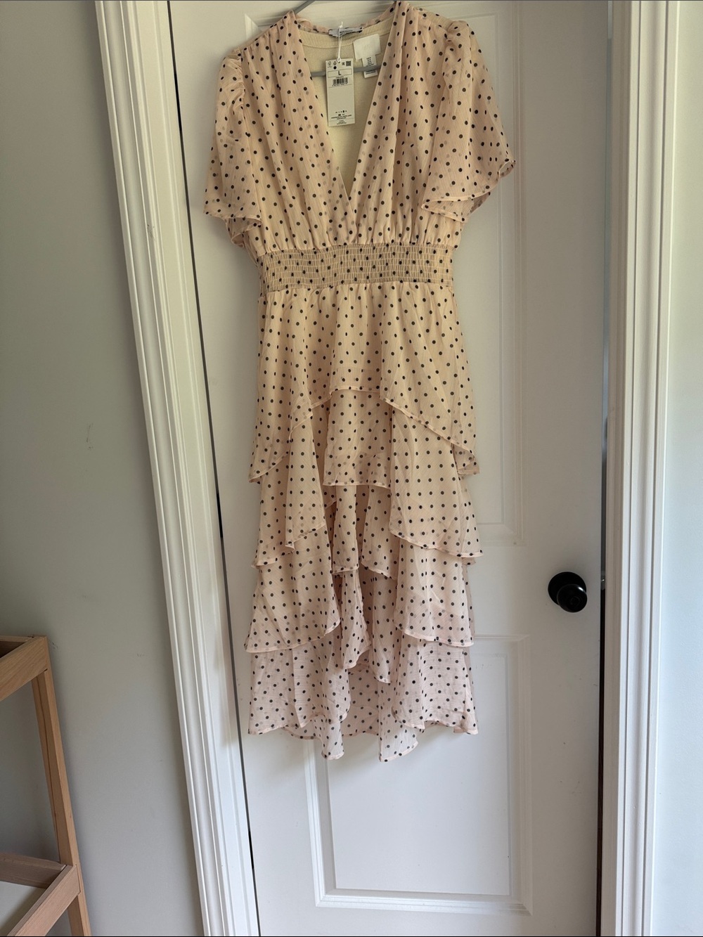 Reserved Blush Polka Dot Midi Dress